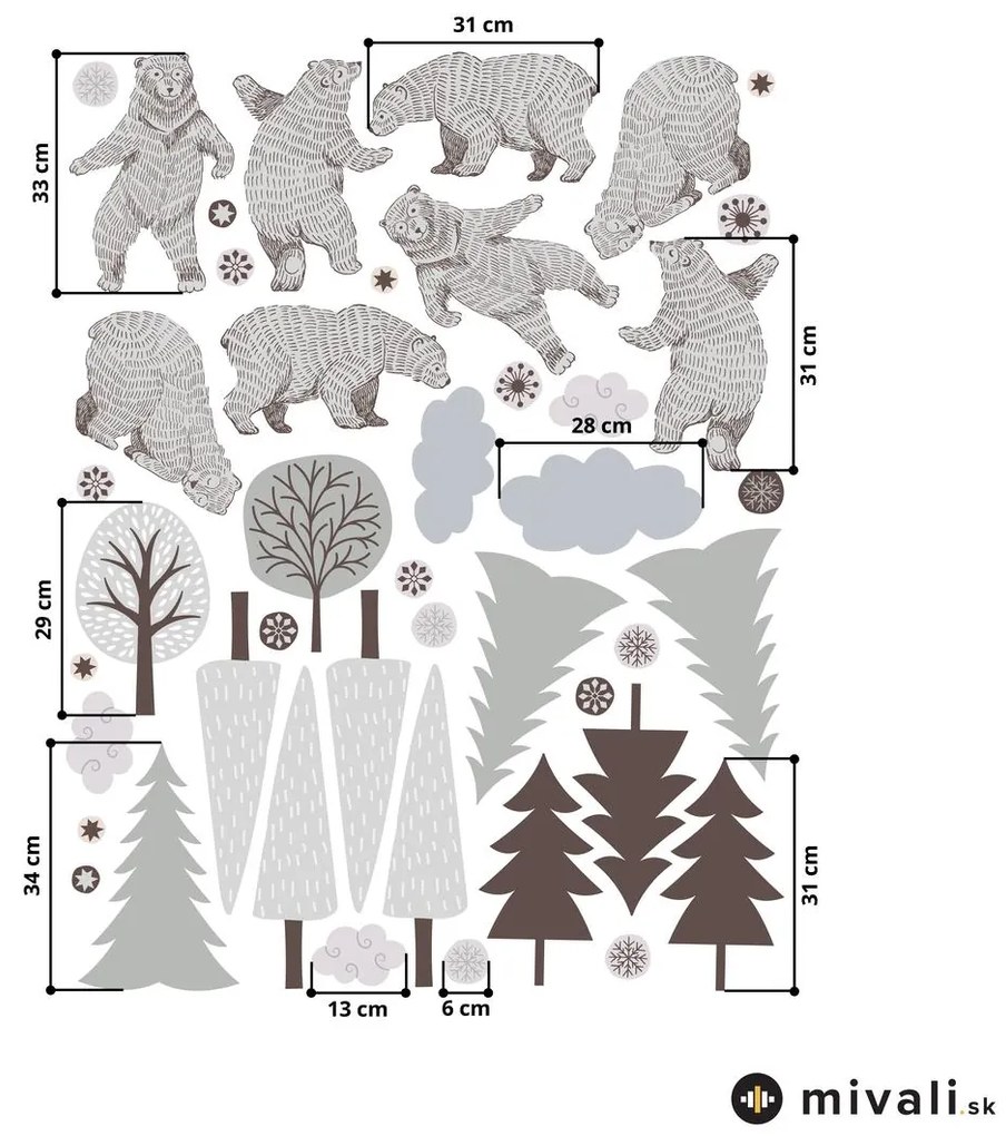 Samolepky na stenu - Medvede v lese