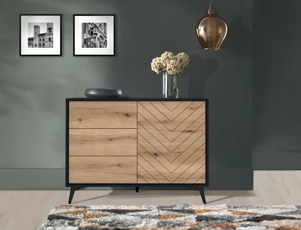 Úložná komoda so zásuvkami Diamond, čierna/dub