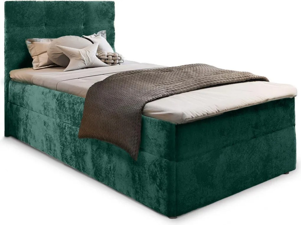 Čalúnená posteľ boxspring GLORIEN VELVET 80x200 cm tmavozelená Matrac: Matrac Bonell pružinový