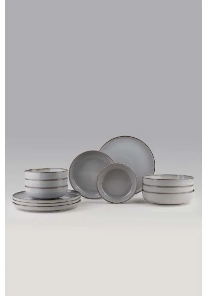 Jedálna sada 12 ks sivá/porcelán