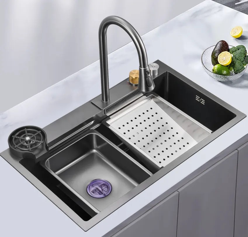 Multifunkčný inteligentný drez BestBerg BBSS-40B / 75 x 45 x 22 cm / nerezová oceľ / čierna