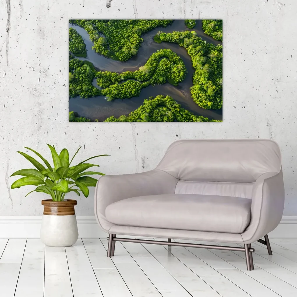 Obraz - Lesná krajina s riekou (90x60 cm)