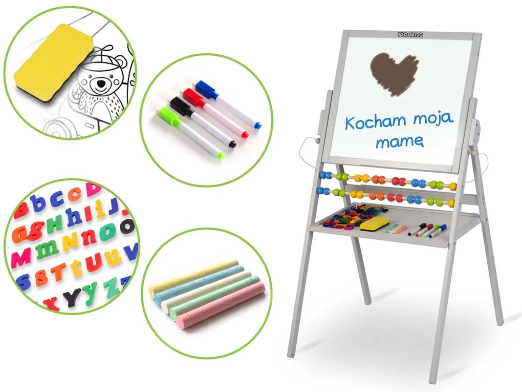 Magnetická otočná tabuľa Ricokids - sivá