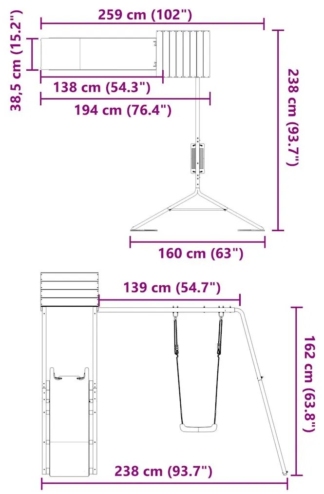 Vonkajšia súprava na hranie impregnovaná borovica