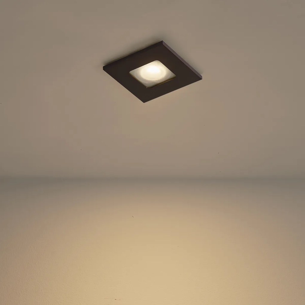 Sada 6 moderných zapustených bodových svetiel tmavý bronz štvorcové IP44 - Qure