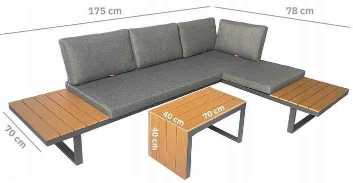 ZÁHRADNÝ SET NORM 175 x 78 + STOLÍK HNEDÝ + SIVÝ