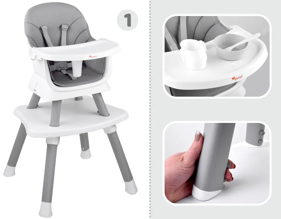 Stolička na kŕmenie set 6v1 ZA4142 - sivá