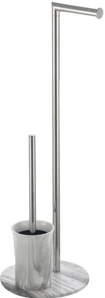 BISK Erga Niagara, voľne stojaci držiak na WC papier s toaletnou kefou, chróm-biela imitácia kameňa, ERG-07621
