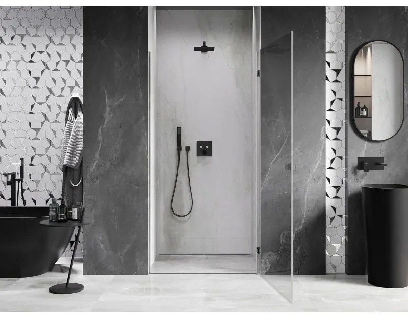 Mexen, Mexen Lunar-B výklopné sprchové dvere pravé 100 cm, priehľadné, pištoľovo šedé kartáčované - 832-100-000-66-00-P