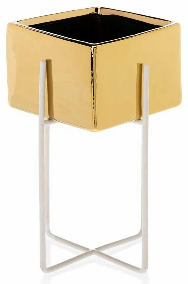 KERAMICKÝ KVETINÁČ SO STOJANOM MIZU 20,5X12 CM ZLATÁ/BIELA