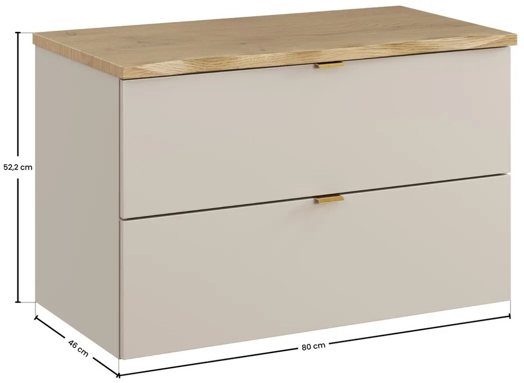 Závěsná skříňka pod umyvadlo Dalia Cashmere Nature s deskou 80 cm kašmírová/dub cremona