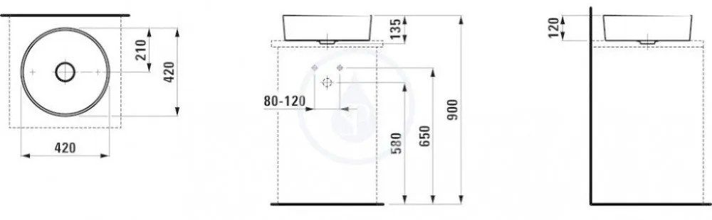 LAUFEN Kartell Umývadlová misa, 420 mm x 420 mm, biela – bez prepadu, bez otvoru na batériu, s LCC H8123314001121