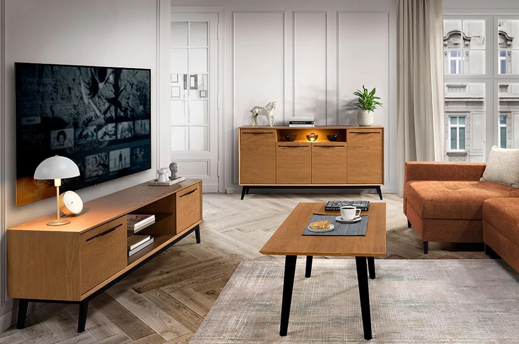 Komoda Lazure 47 s LED osvětlením 180 cm dub Rustikal karamelový