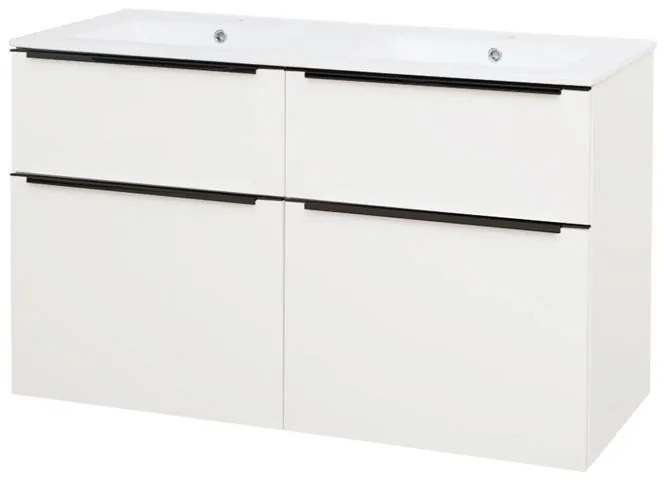 Mereo Mailo, kúpeľňová skrinka s keramickým umývadlom 121 cm, biela, čierne madlo, MER-CN513B