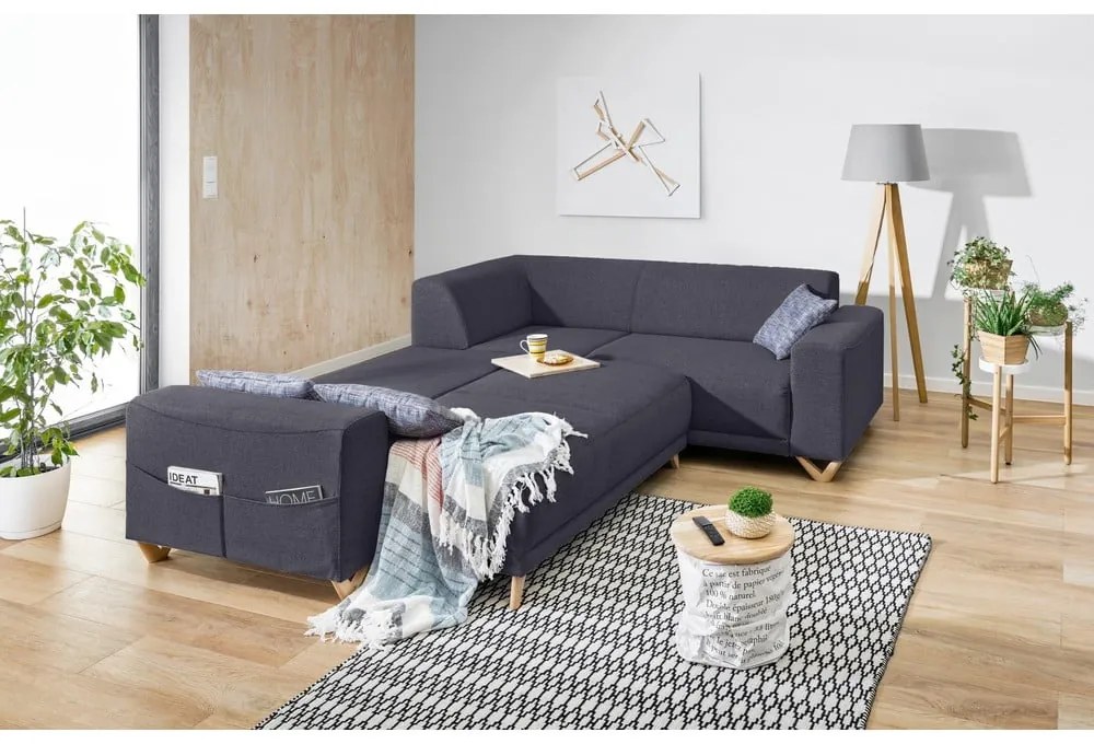 Antracitová rozkladacia/s úložným priestorom rohová pohovka (pravý roh/do L) Classy Sophie – Miuform