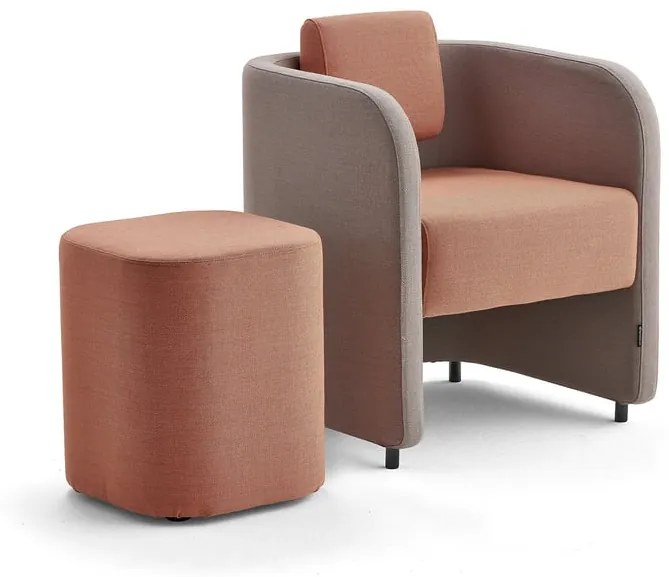 Nábytková zostava COMFY, kreslo + taburet, na nožičkách, vlna, striebornošedá/lososová