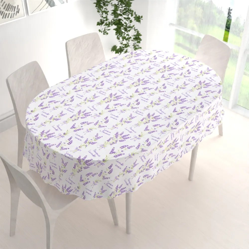 Biante Bavlnený oválny obrus Sandra SA-294 Veľké zväzky levandúľ na bielom 120x200 cm