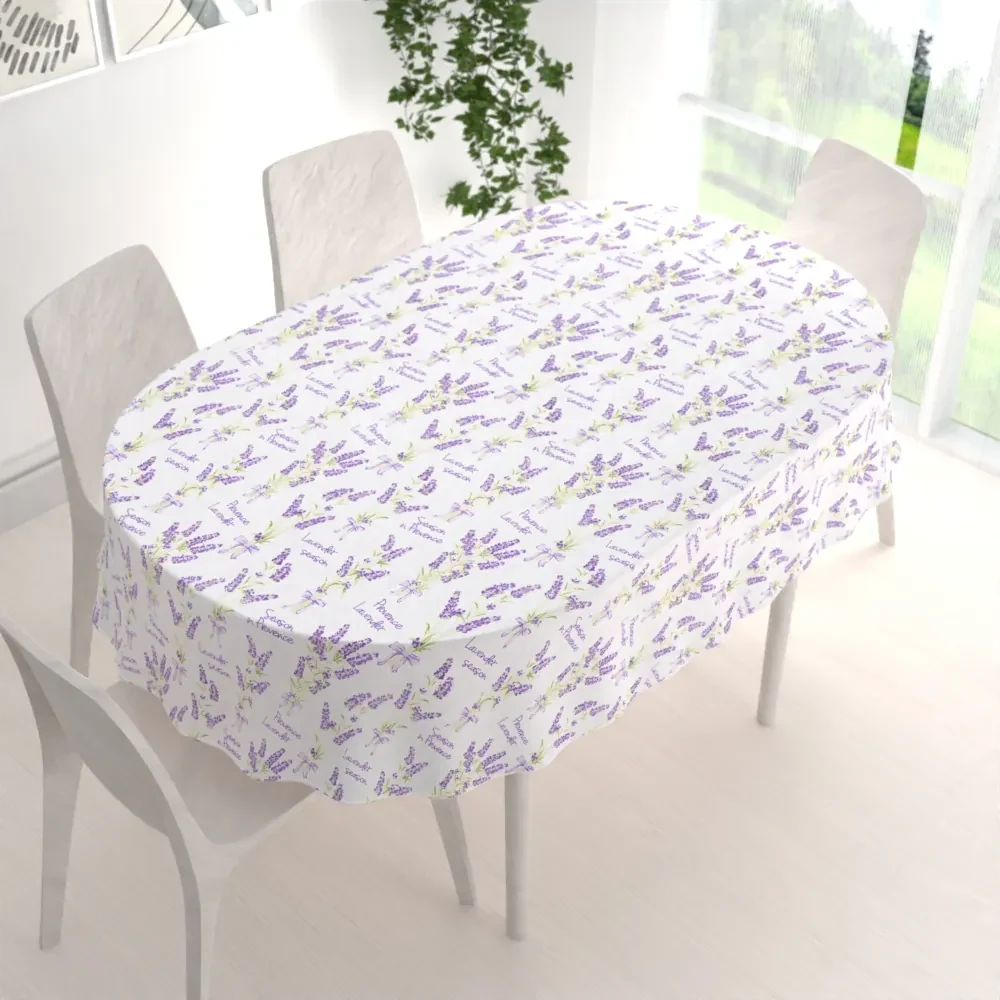 Biante Bavlnený oválny obrus Sandra SA-294 Veľké zväzky levandúľ na bielom 140x180 cm