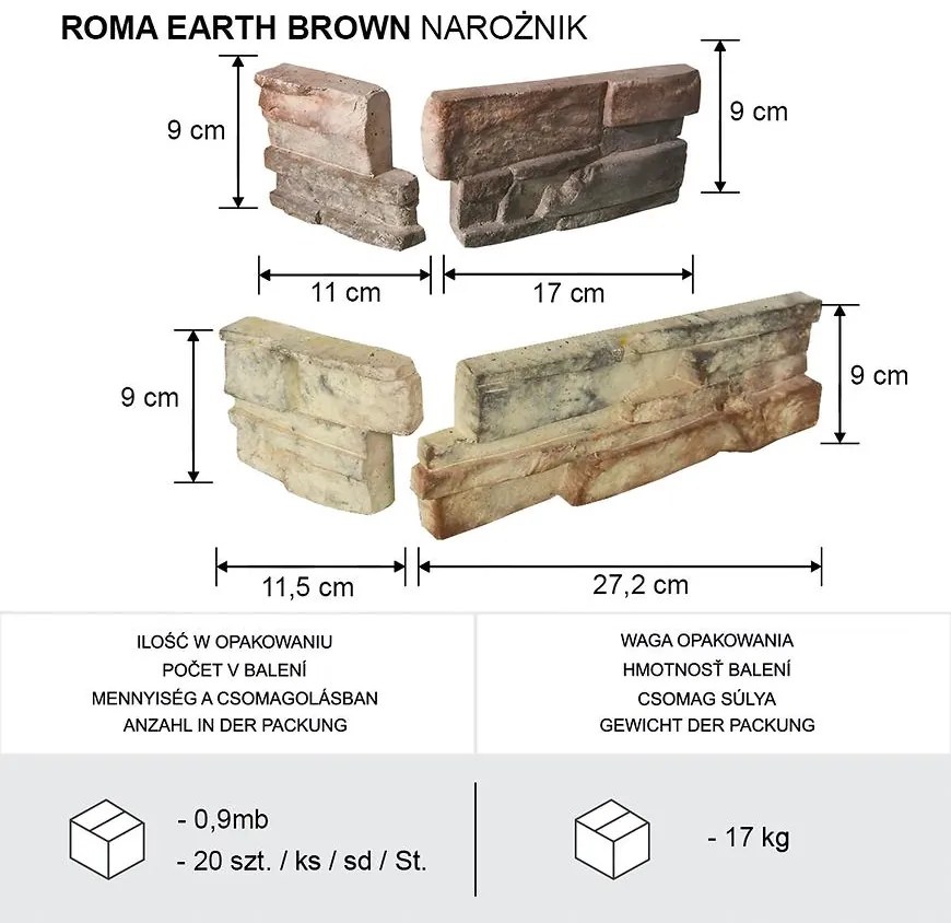 Betónový obkladový kameň Roma Earth Brown Rohový