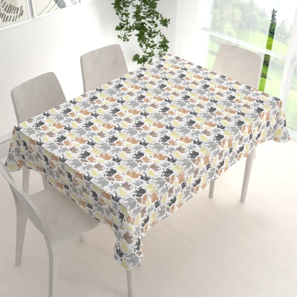 Biante Detský bavlnený obdĺžnikový obrus Sandra SA-039 Hnedé sloníky na bielom 100x160 cm