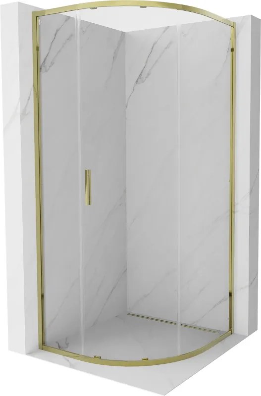 Mexen Exo, posuvný polkruhový sprchový kút 90 x 90 cm, číre sklo, zlatá, 8131-090-090-50-00