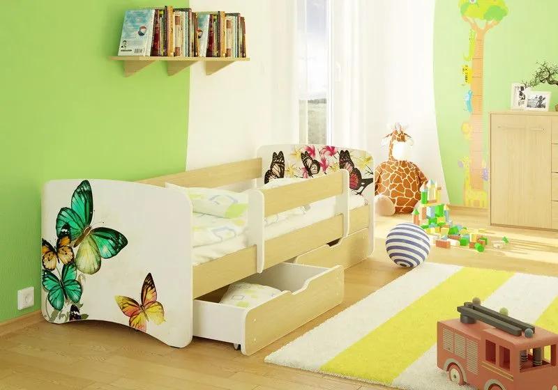 MAXMAX Detská posteľ MOTÝLCI funny 160x70cm - so zásuvkou 160x70 pre dievča ÁNO