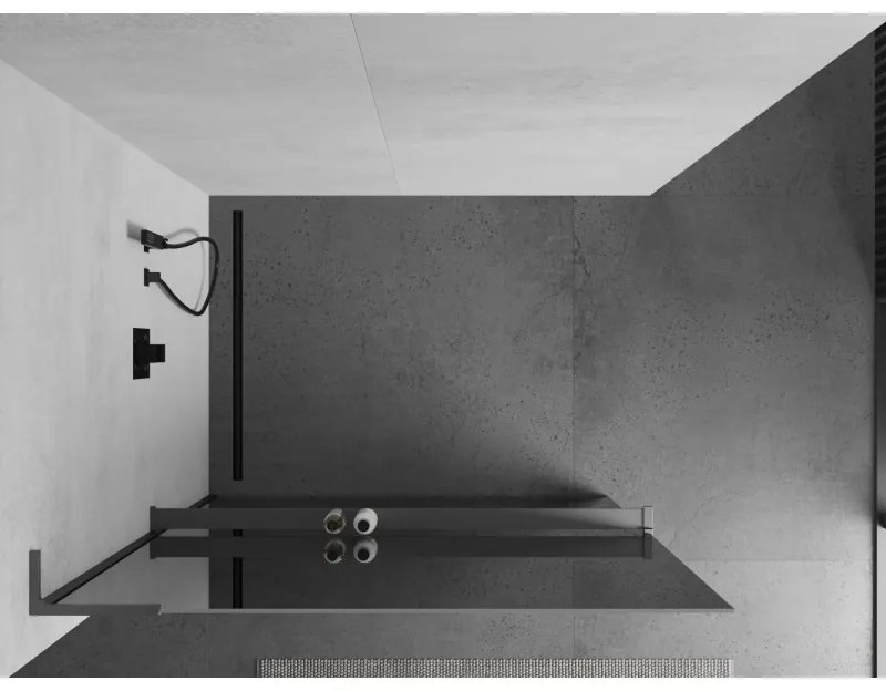Mexen Kioto+ L, sprchová zástena Walk-In s poličkou a vešiakom 110 x 200 cm, 8mm sklo vzor zrkadlo, grafitový profil, 800-110-123-95-50