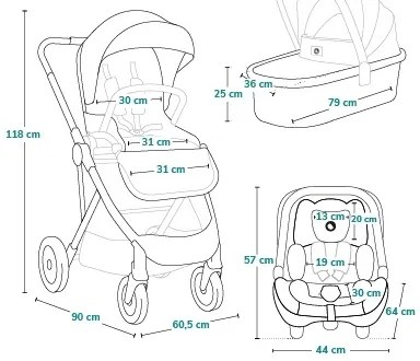 Lionelo - Kombinovaný kočík 3v1 AMBER PLUS šedý Graphite