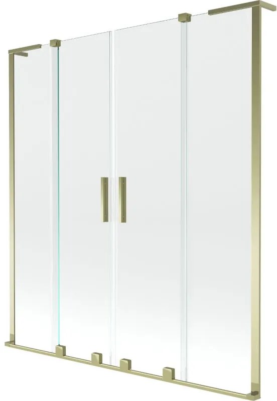 Mexen Velar L Duo, 2-krídlová posuvná vaňová zástena 160 x 150 cm, 8mm číre sklo, zlatá lesklá, 896-160-003-02-50