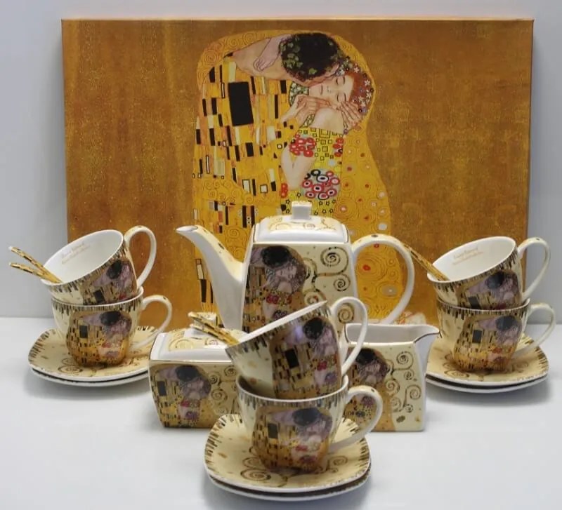 Porcelánový 21 dielny set na kávu alebo čaj,Gustav Klimt  The Kiss, Queen Isabell, 25011