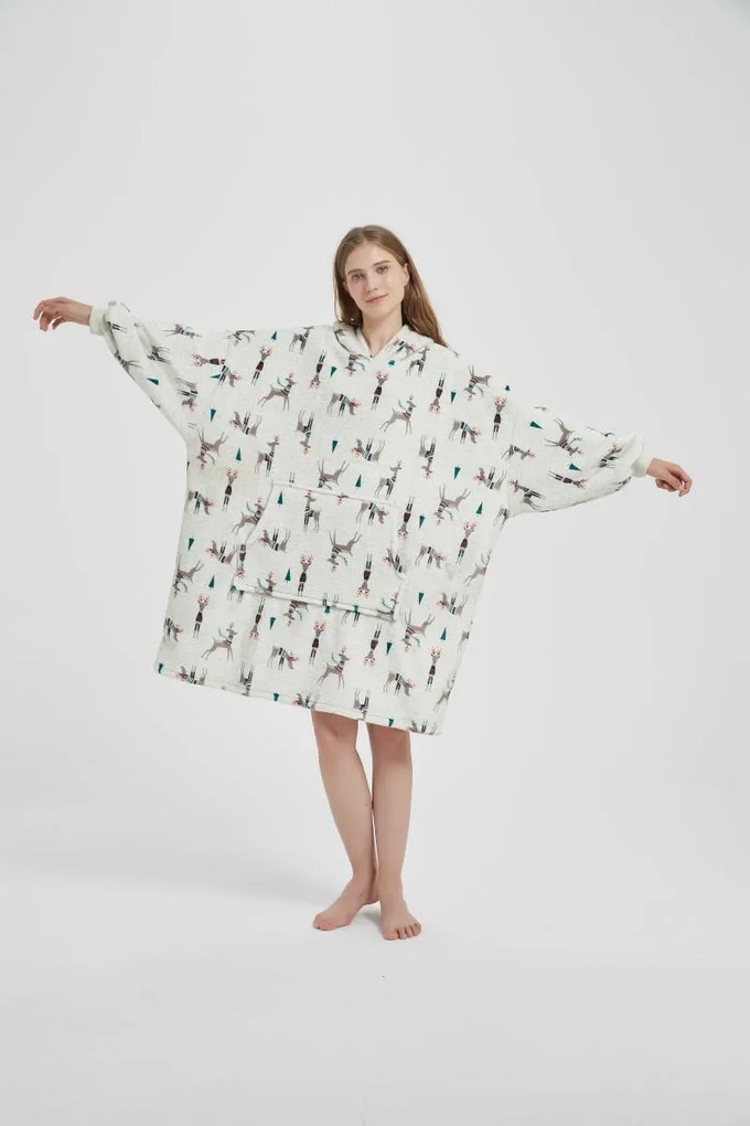 020 Deka s rukávmi HOODIE XMAS DEER