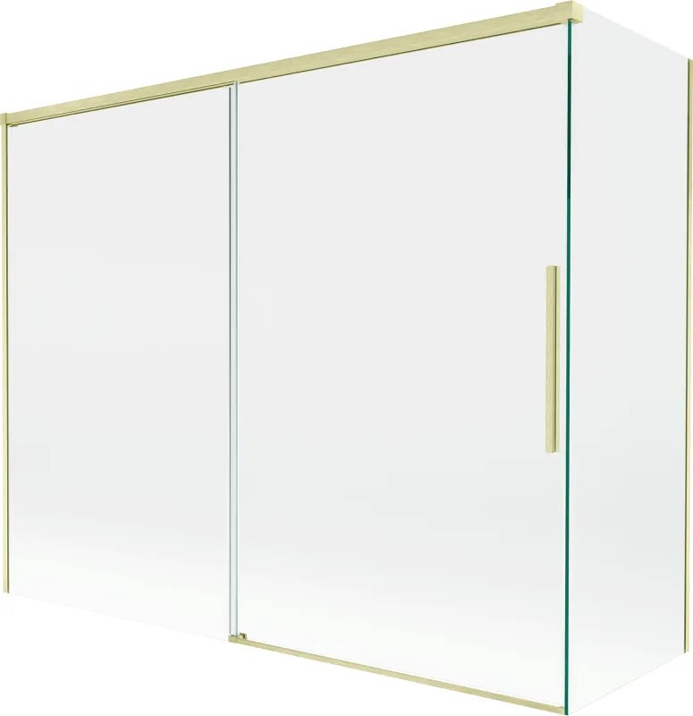 Mexen Rox, 2-krídlová posuvná vaňová zástena 190 + 90 x 150 cm, 8mm číre sklo, zlatý matný profil, 8C9-190-090-55-00