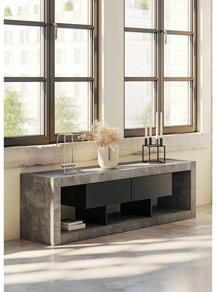 Sivo-čierny TV stolík v dekore betónu 175x52 cm Nara – TemaHome