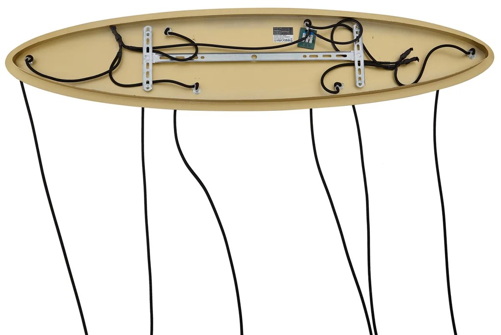 Hotelová elegantná závesná lampa mosadzná s bielym sklom obdĺžniková 6-svetelná - Misty
