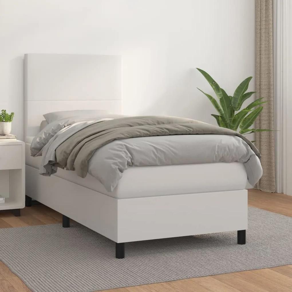Boxspring posteľ s matracom biela 90x200 cm umelá koža 3142702