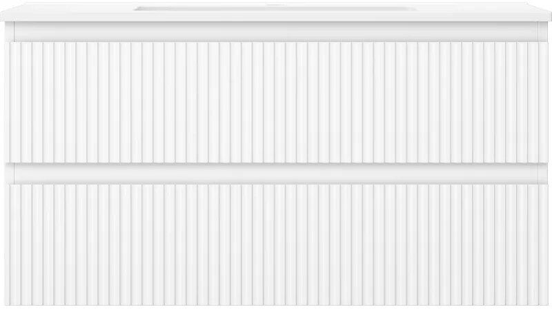 Mexen Rivel, kúpeľňová skrinka 90 cm s umývadlom Otis, 2 zásuvky, drážkovaná, biela matná, 91A20-09047-2-BFF01-W18M01