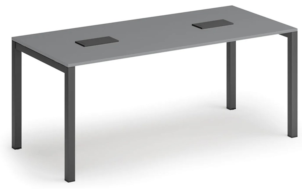 Rokovací stôl PRIMO SQUARE, 180x80 cm, grafit + 2x  zásuvka TYP I, čierna