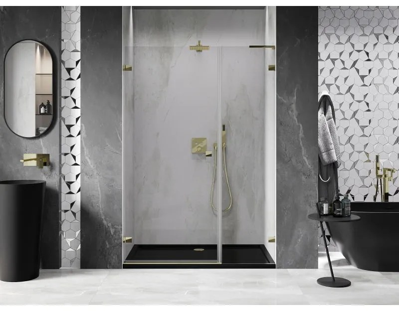 Mexen Lunar-B, L Otočné ľavé sprchové dvere 150 cm, číre sklo, zlatý profil, 832SL-150-050-50-00-L