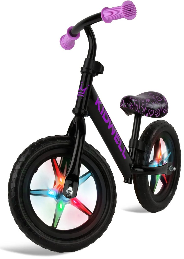Kidwell Rebel LED balančný bicykel pre deti – LED ráfiky, EVA kolesá 28 cm, bez batérií
