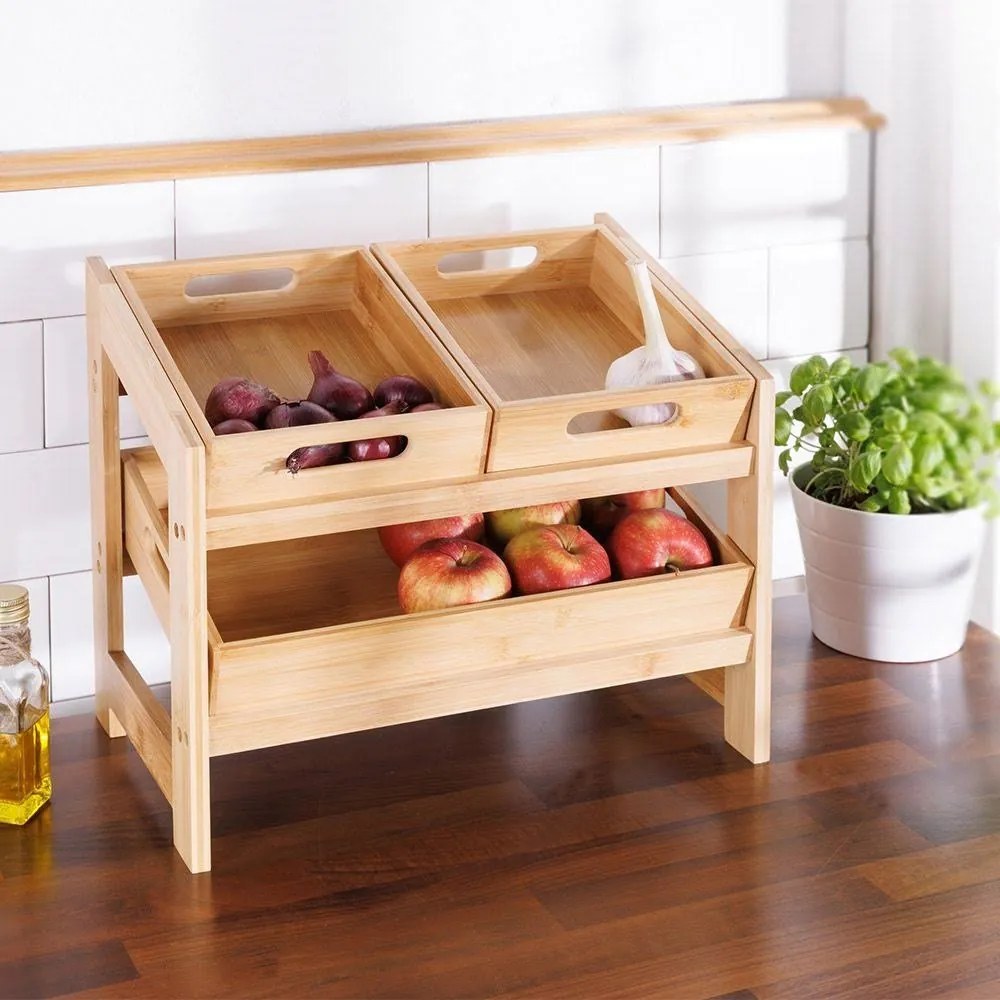 Kesper Bambusový regál, debničky na ovocie a zeleninu, 2-poschodový