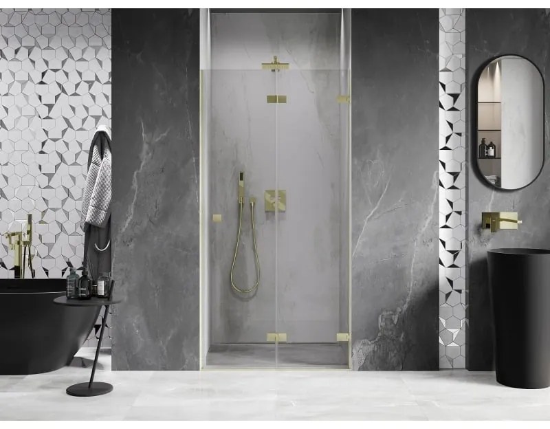 Mexen, Mexen Lunar-F pravé sklápacie sprchové dvere 65 cm, transparentné, brúsené zlato - 836-065-000-55-00-P