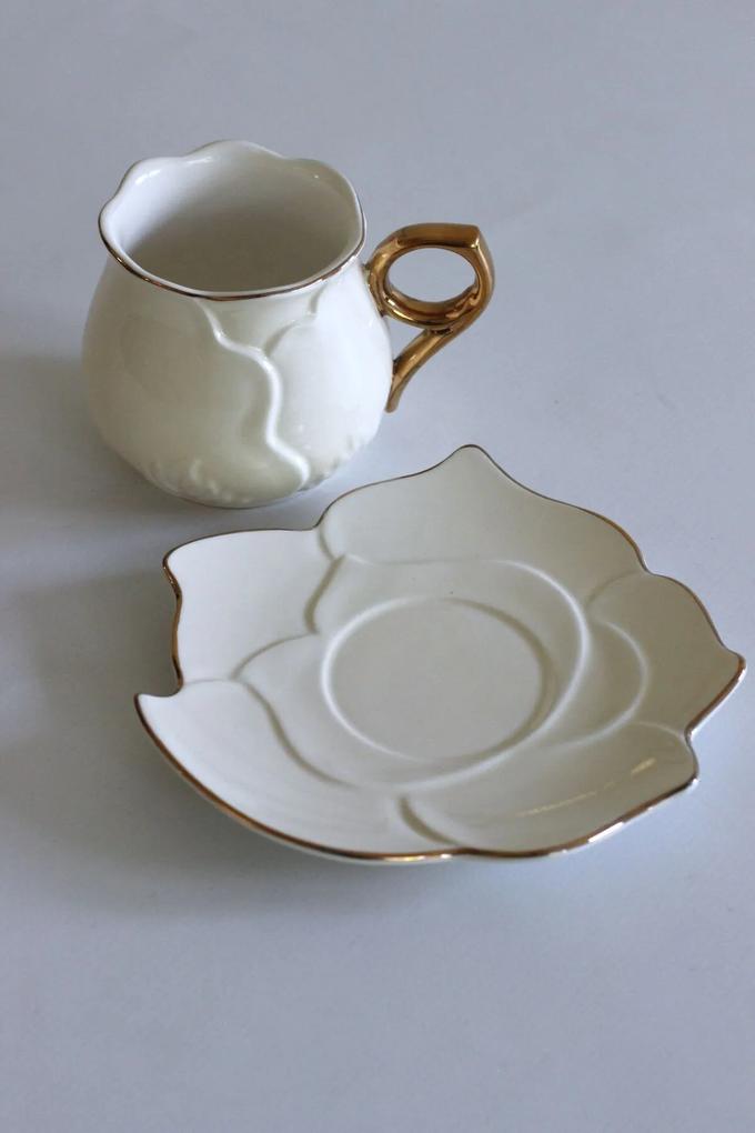 Bielozlaté porcelánové šálky s podšálkou Kvet 2ks