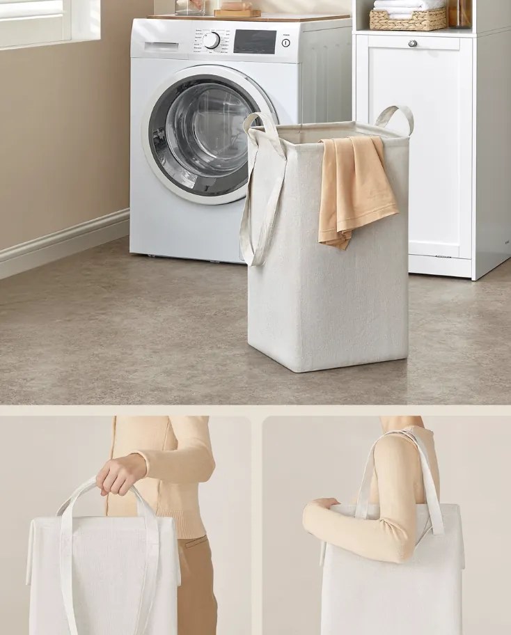 Vysoká koupelnová skříňka s košem na prádlo Vasagle Clark bílá