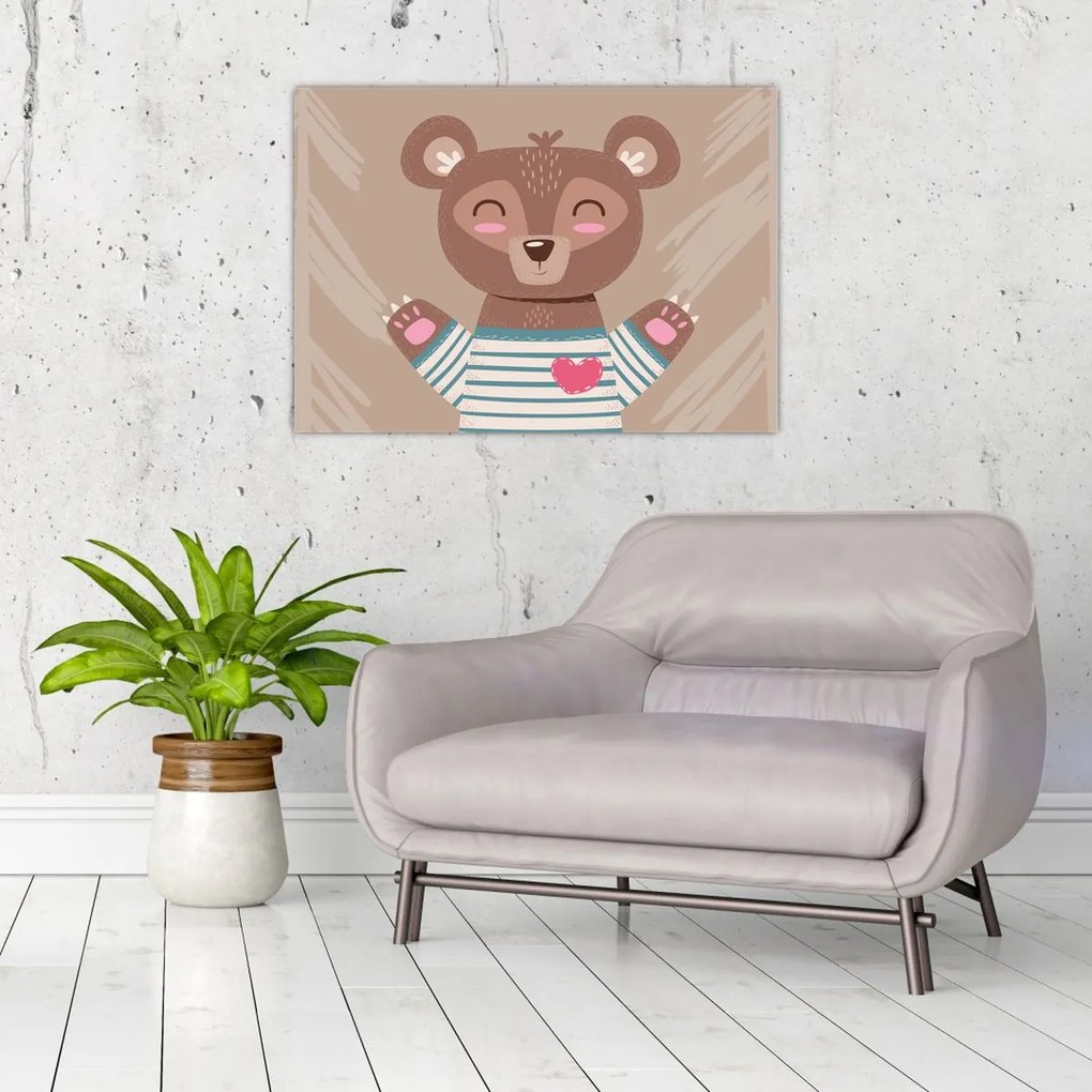 Sklenený obraz - Medvedík v pruhovanom tričku (70x50 cm)