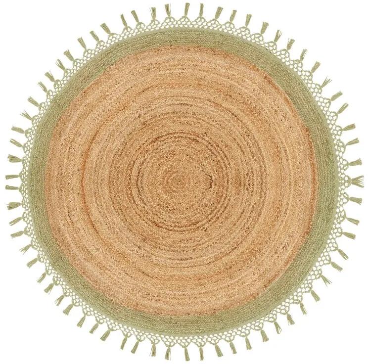 Okrúhly jutový koberec ⌀ 140 cm béžová a zelená MARTS Beliani