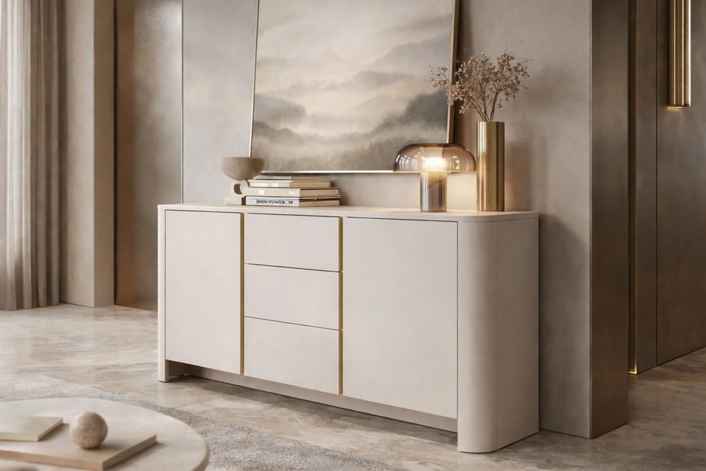 Komoda Sorrenti 168 cm - kašmírová / zlatá