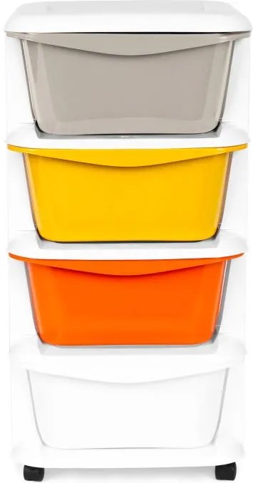 Pojazdný regál so 4 zásuvkami na kolieskach, plastový