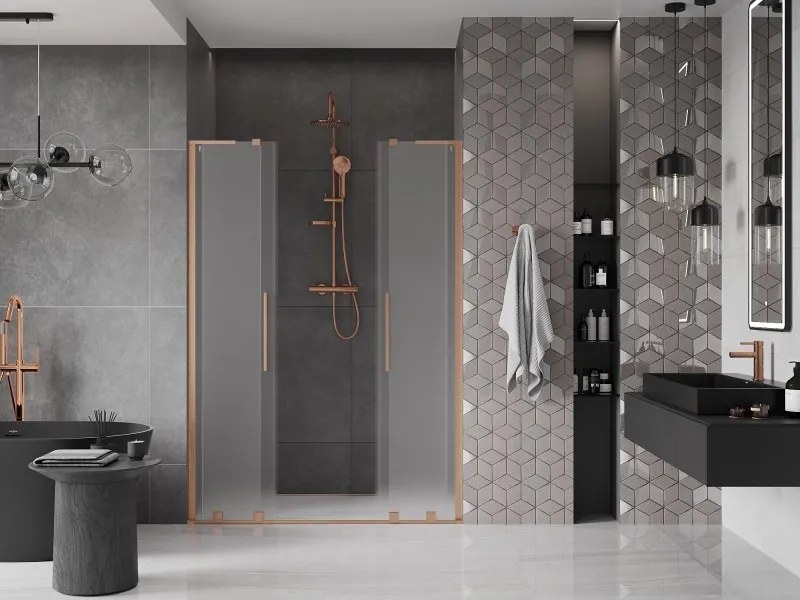 Mexen Velar L Duo, posuvné sprchové dvere do otvoru 150 cm, 8mm sklo námraza, medená matná, 871-150-003-32-65
