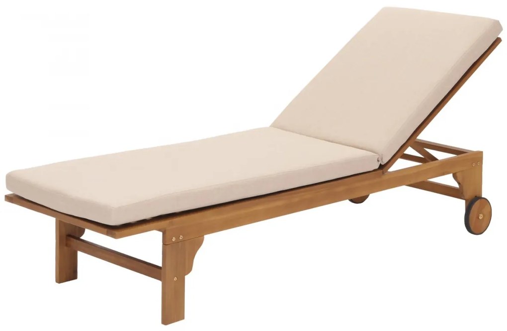 Lehátko HWC-N48, masívne akáciové drevo - vankúš krémovo-béžový