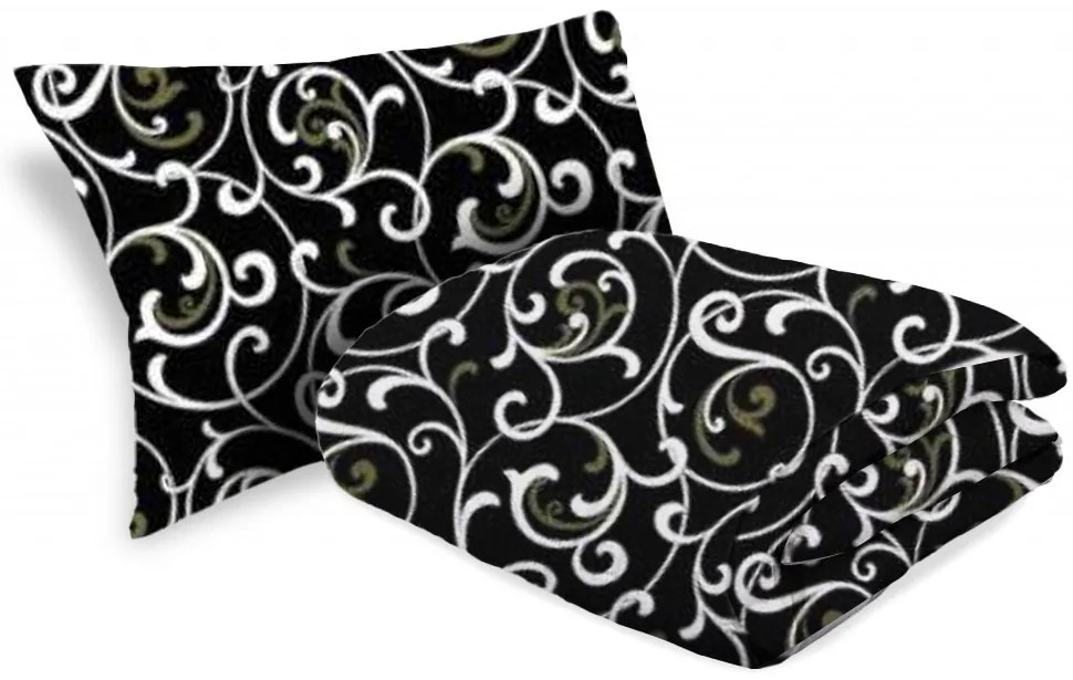 Celoročná prikrývka prešívaná 140x200 cm s vankúšom ORIENT čierna 70x90 cm